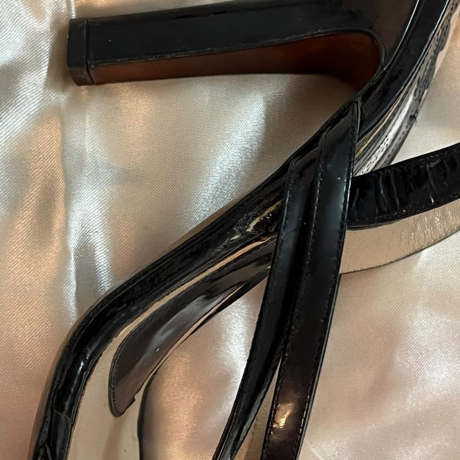 Pollini Black Patent Leather Strap Heels - Size EU 38 / US 7.5-8