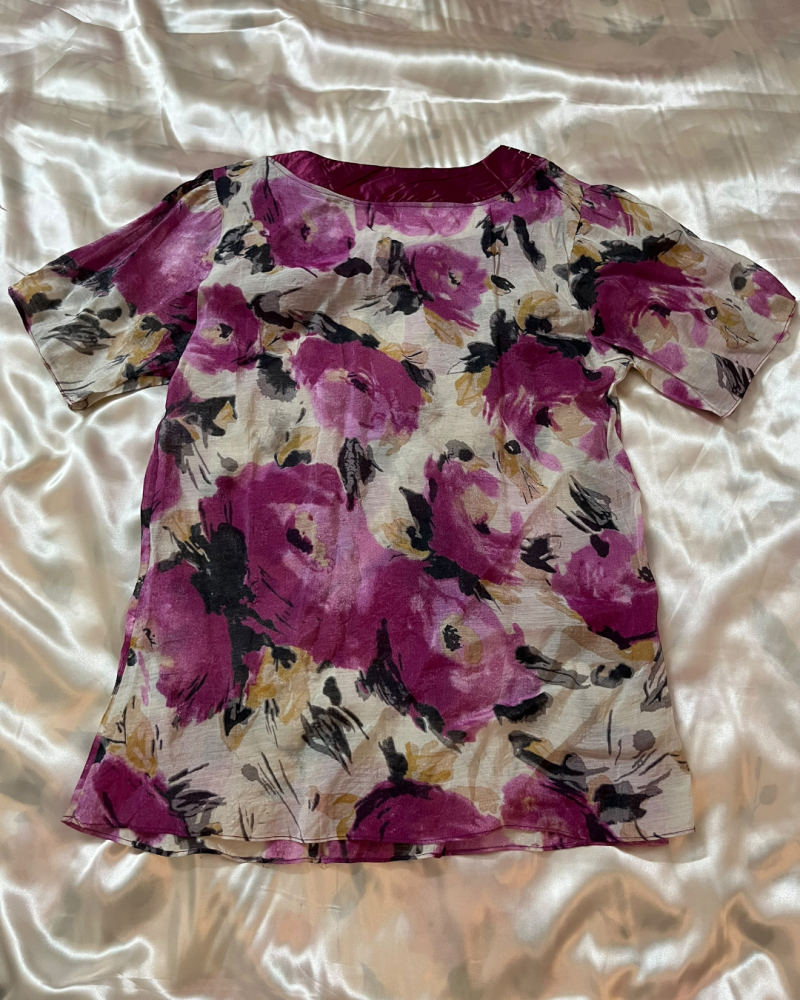 Lianqi Purple Floral Print Short-Sleeve Top - Size L
