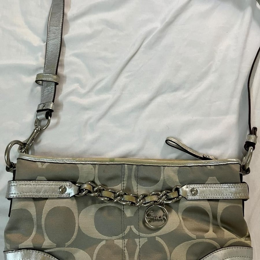 Coach Grey Monogram Crossbody Bag with Silver Trim