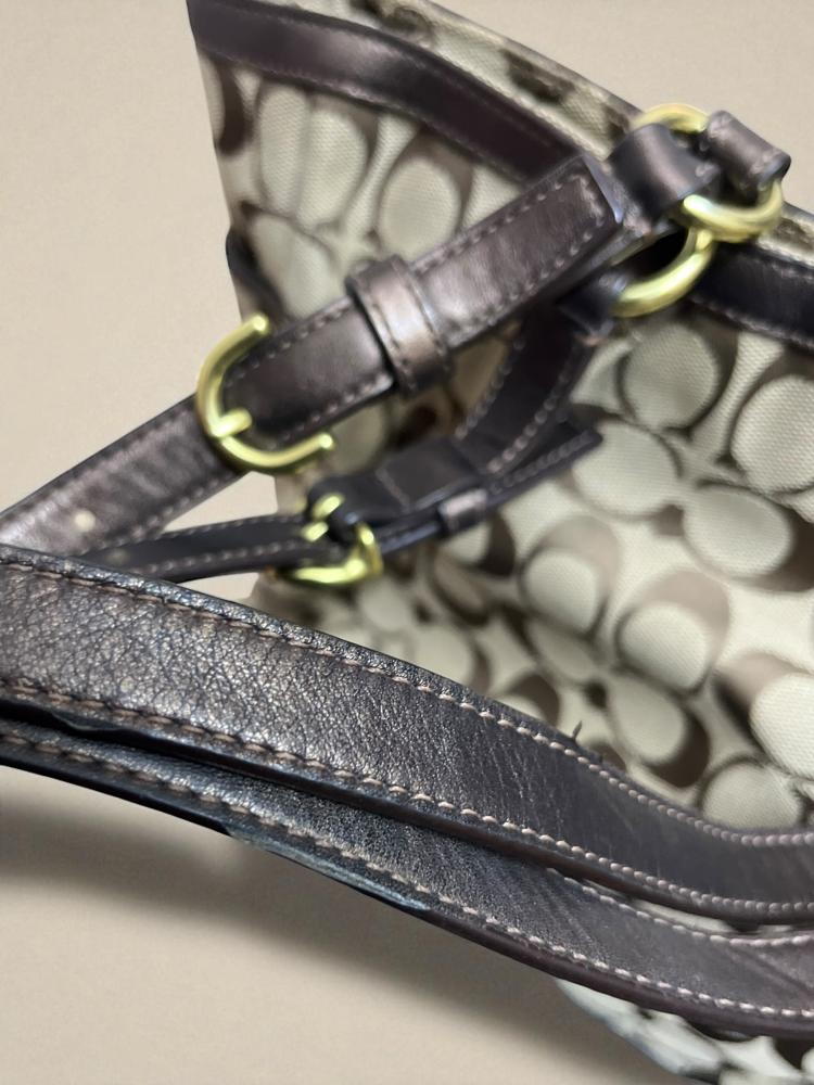Coach F19249Gallery Signature Zip Tote Tan Brown Canvas with Leather Trim