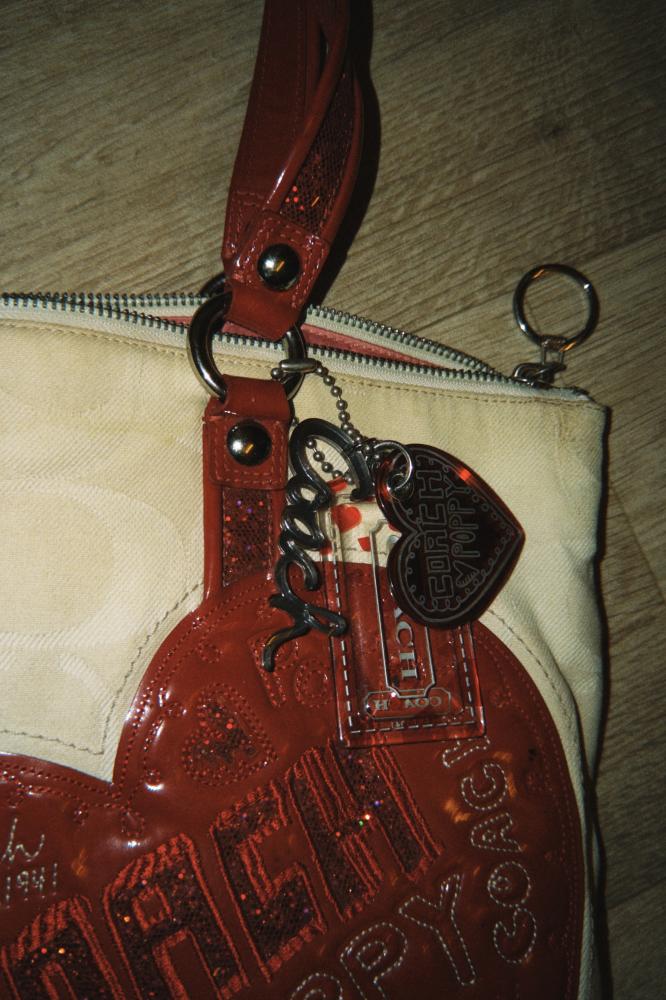 Coach Poppy Off-White Signature Canvas Heart Tote Bag