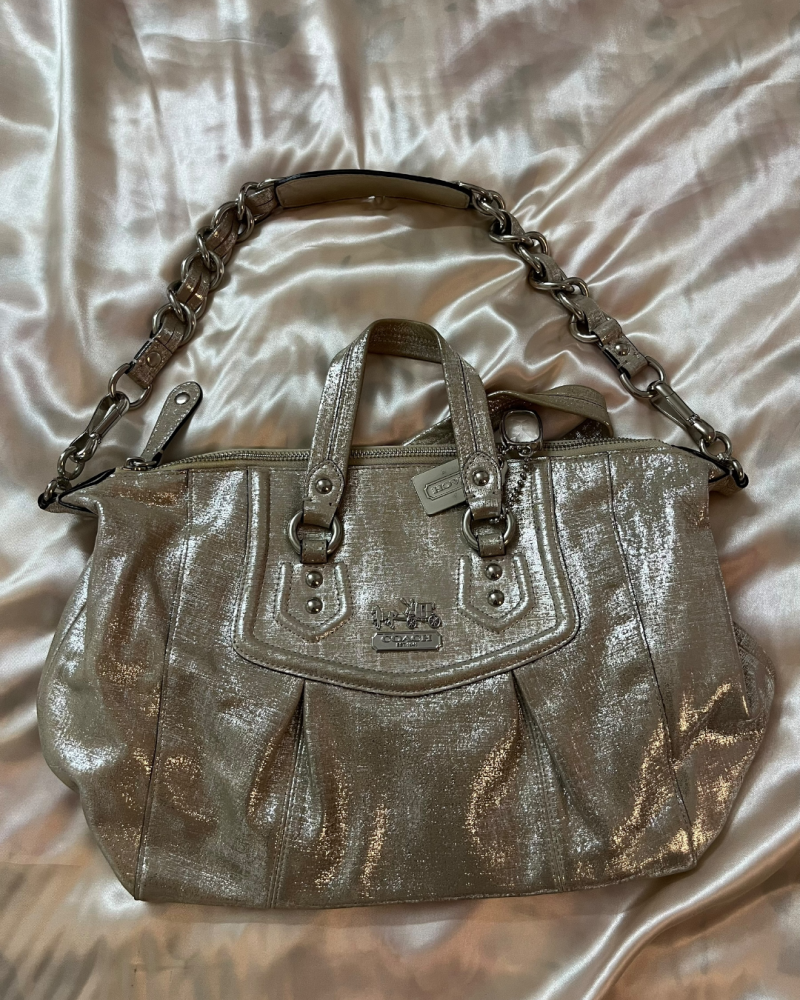Coach Metallic Gold Shoulder Bag with Chain and Leather Strap