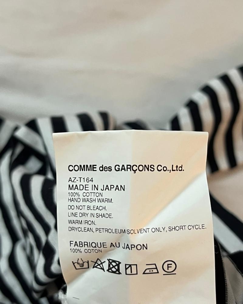 PLAY Comme des Garçons Black and White Striped Long Sleeve Tee with Red Heart - Size S