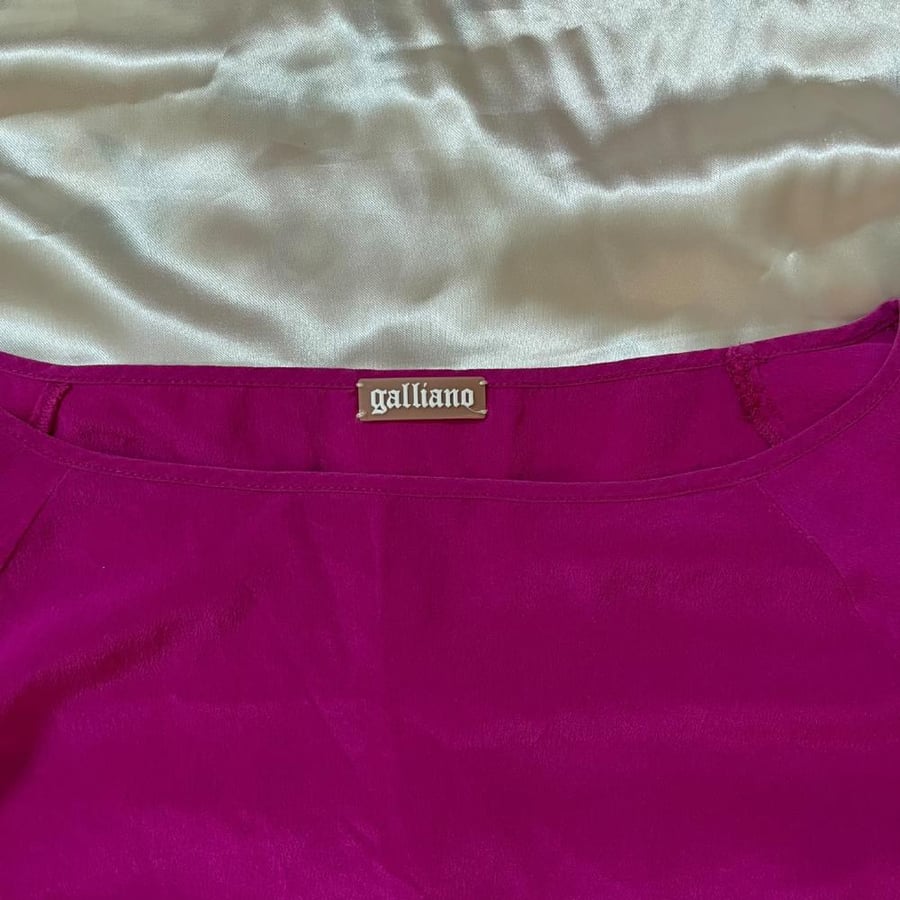 Galliano Magenta Silk Long Sleeve Ruffled Top - Size IT 46 / US 10 (M-L)