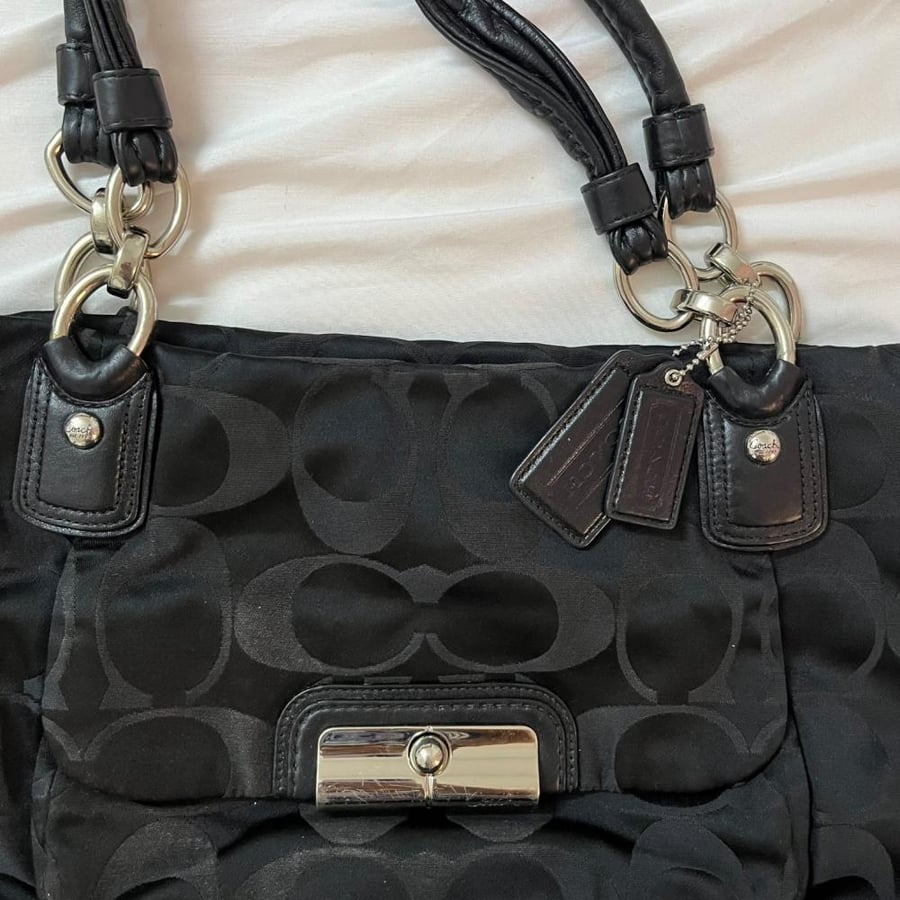 Coach Black Monogram Fabric Shoulder Bag