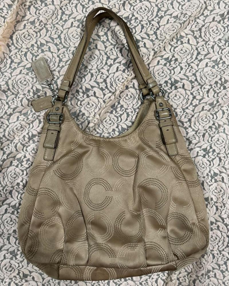 Coach Dotted Optic Art Canvas Hobo Bag — Beige/Tan