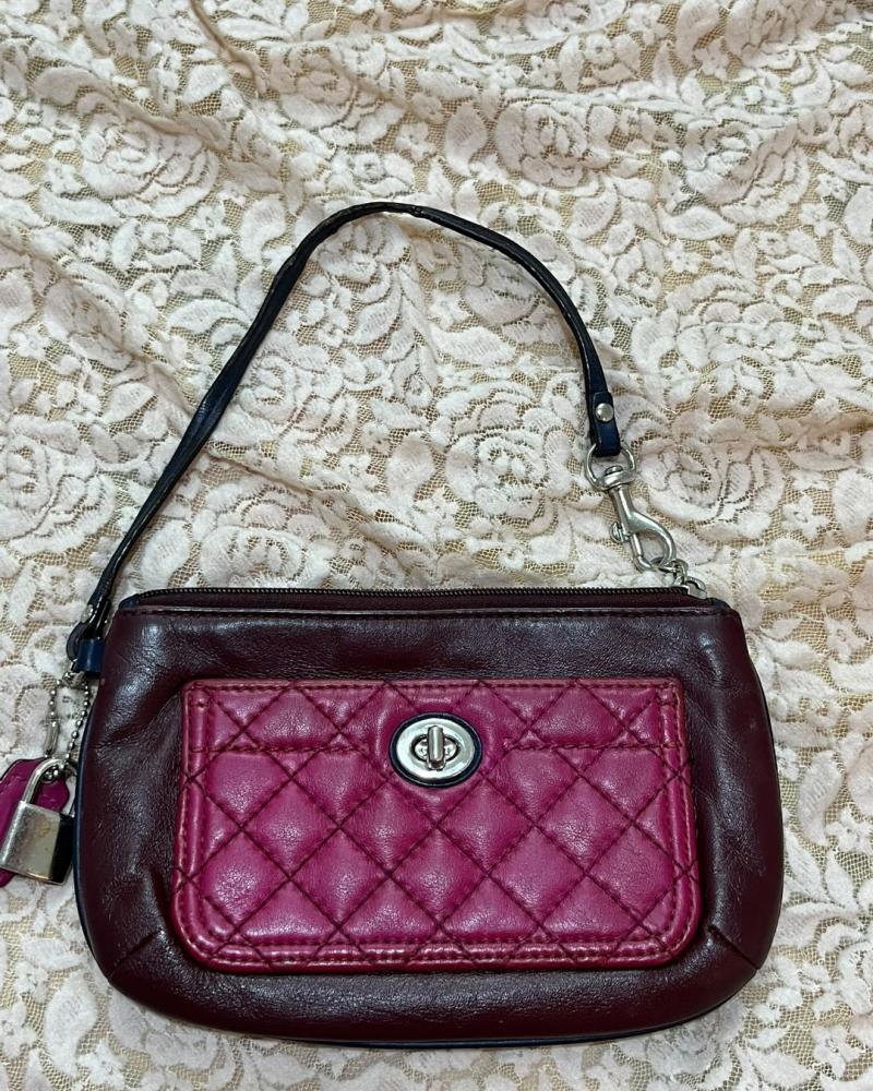 Coach Burgundy Leather Quilted Pocket Wristlet Wallet