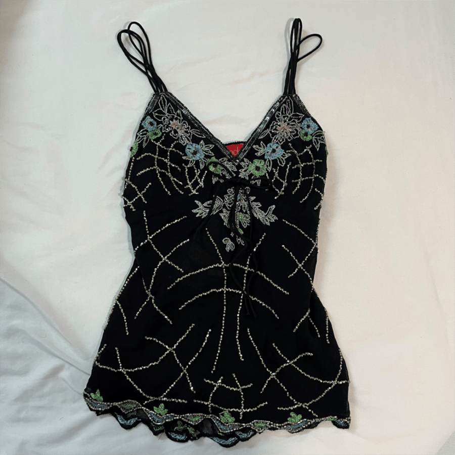 Aftershock Black Floral Beaded Cami Top - Size S