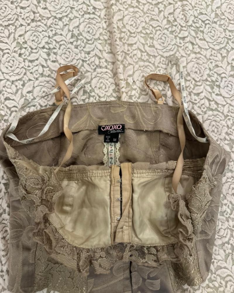 XOXO Collection Beige Floral Lace Corset Top - Size M