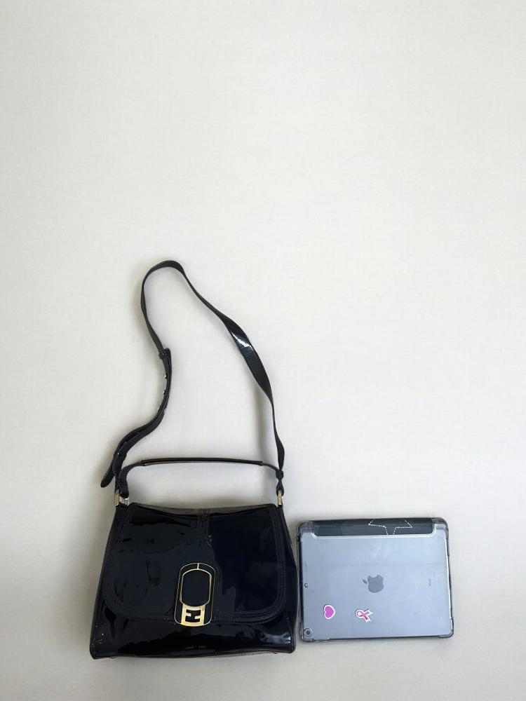 Fendi Patent Leather Shoulder Bag Black