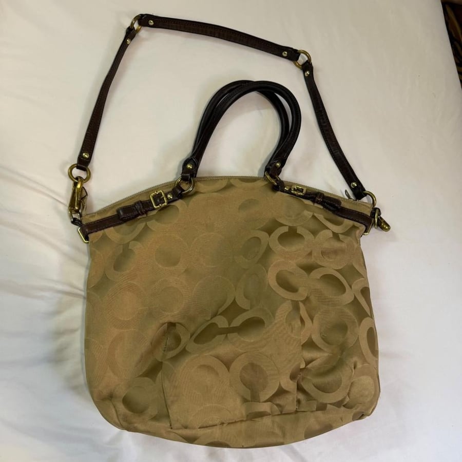 Coach Beige Monogrammed Satchel Bag