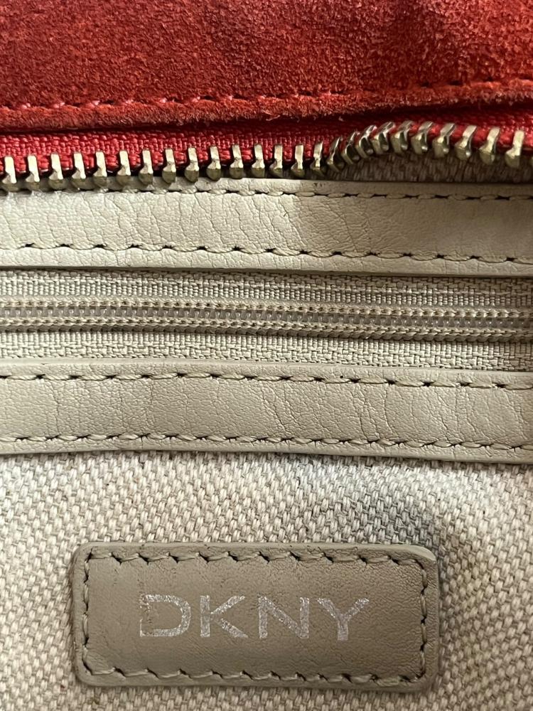 Dkny White/Red Monogrammed Handbag