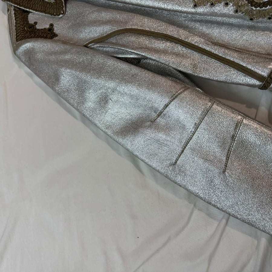 Ermanno Scervino Silver Metallic Leather Embroidered Jacket - Size Taglia 40