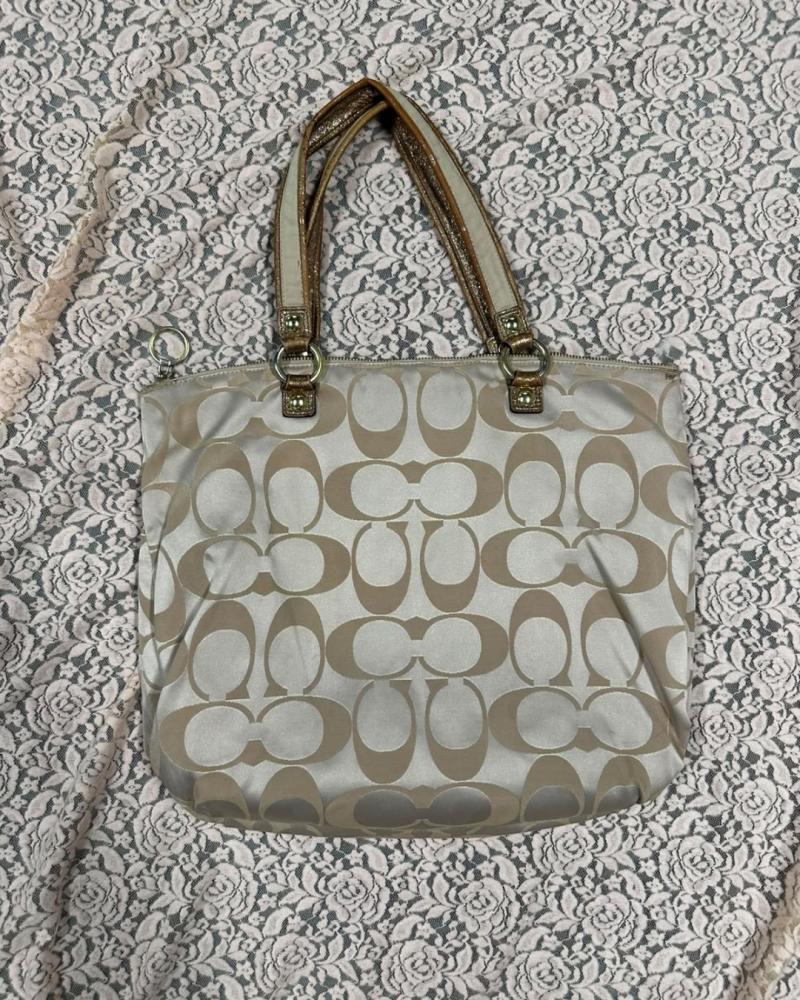 Coach Gold Signature Canvas Zip Shoulder Bag