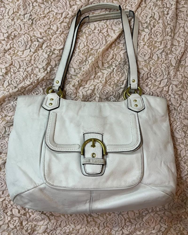 Coach Off-White Leather Buckled Shoulder Bag