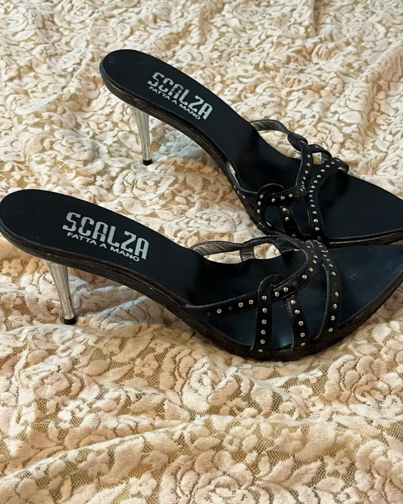 Scalza Black Studded High-Heel Mules - size 38