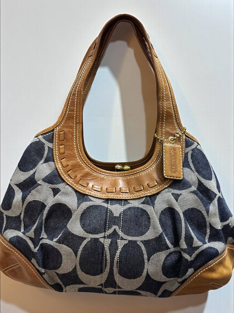 Coach denim and leather hobo bag