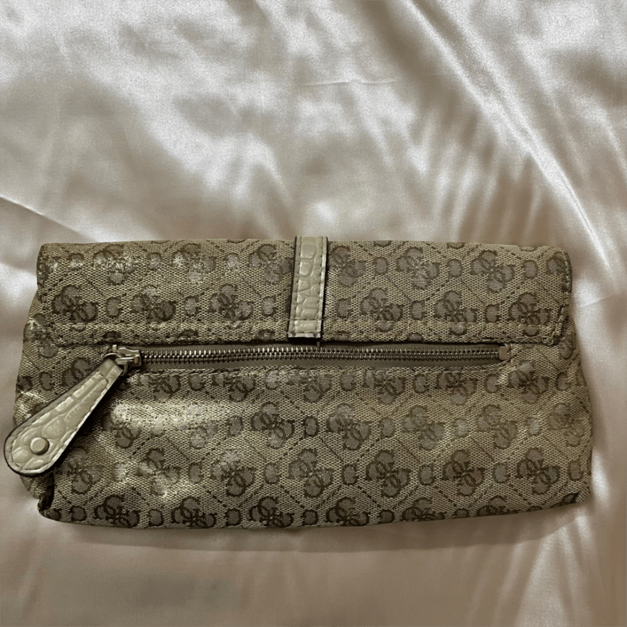 Guess Gold Monogram Canvas Clutch Bag
