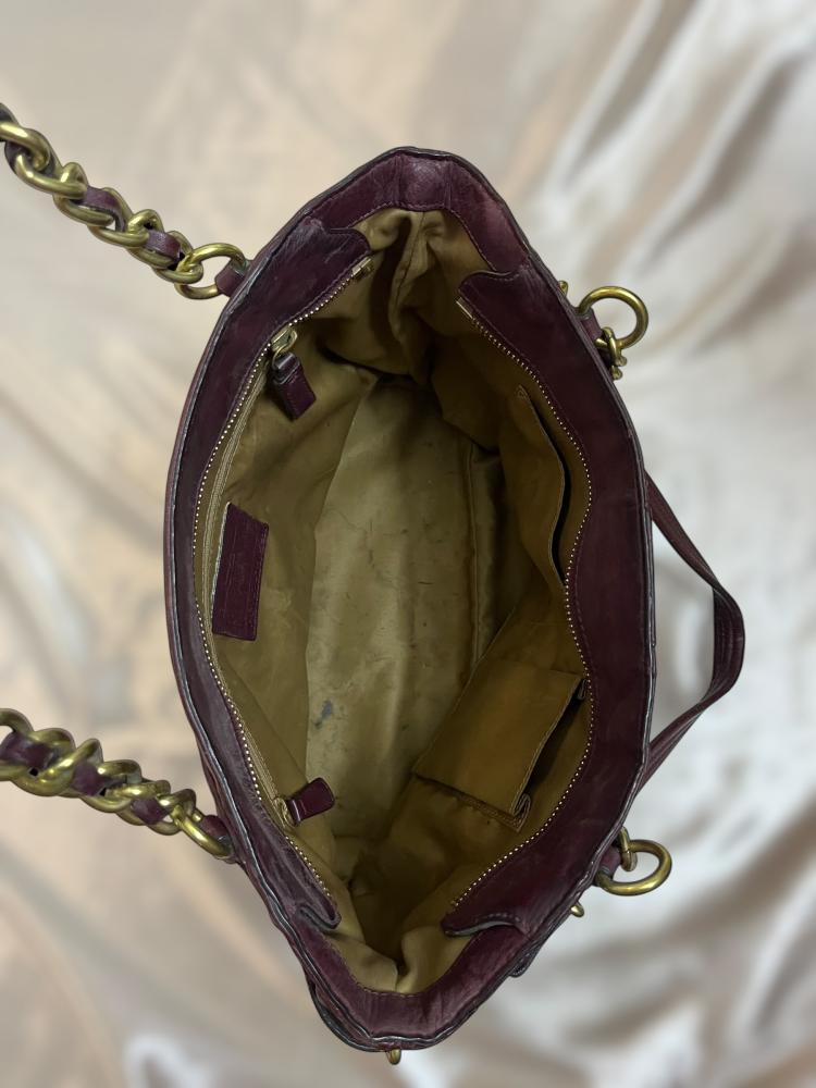Coach Burgundy Quilted Leather Chain Tote Bag