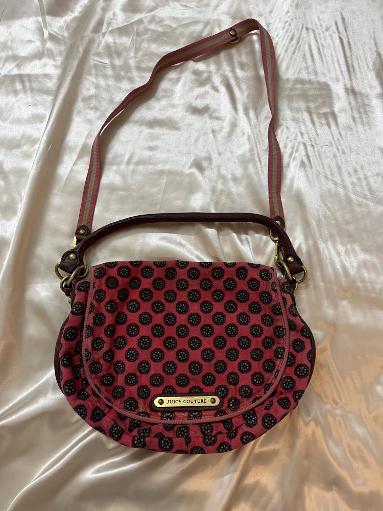 Juicy Couture Pink Velour Floral Pattern Shoulder Bag