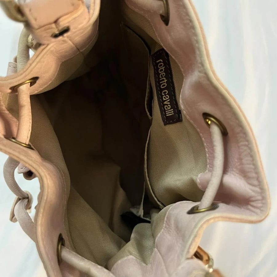 Roberto Cavalli Pink Leather Drawstring Bucket Bag