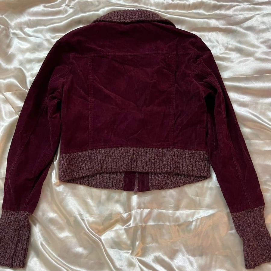 Promod Burgundy Corduroy Jacket with Knit Collar - Size L (EUR 42 / UK 16/M)