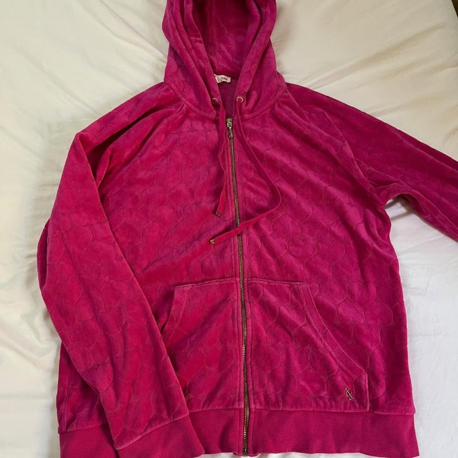 Juicy Couture Hot Pink Embossed Velour Zip-Up Hoodie - Size L