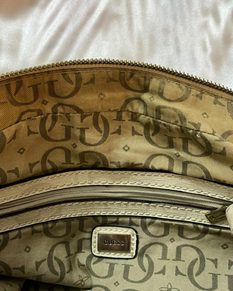 Guess Beige Jacquard Logo Shoulder Bag