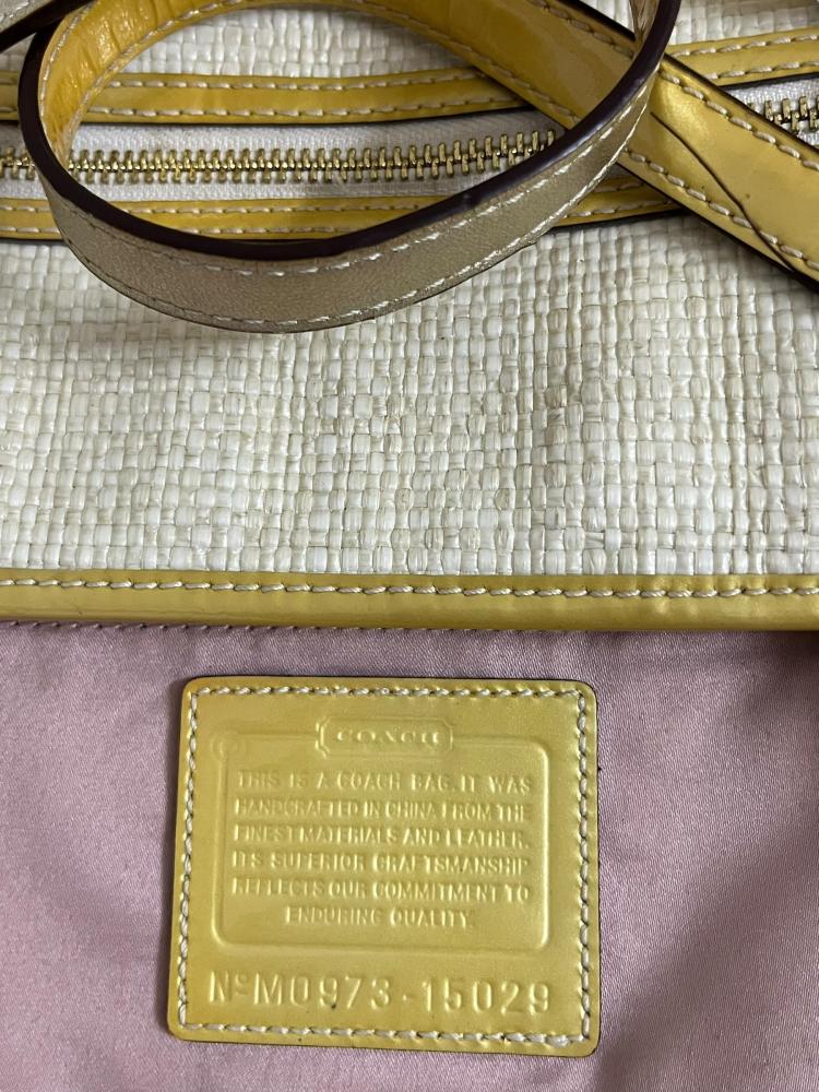 Vintage Coach Hamptons Leather Floral Straw Tote Shoulder Bag Cream Gold Limited