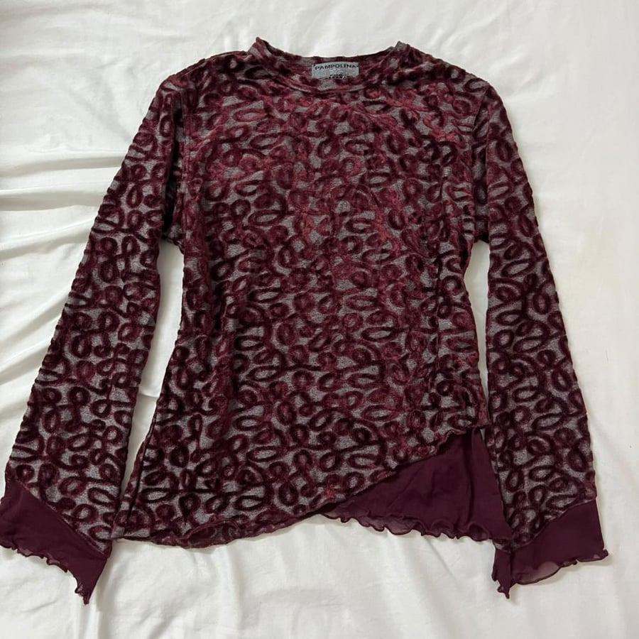 Pampolina For Girls Burgundy Animal Print Sheer Long-Sleeve Top - Size M