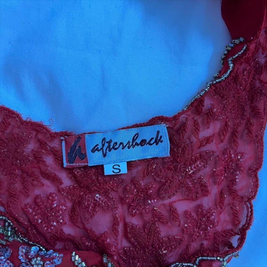 Aftershock Red Beaded Drape Neck Sleeveless Top - Size S