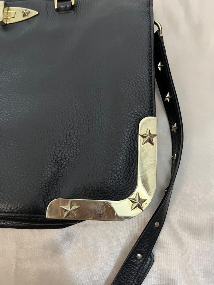RED Valentino Black Leather Studded Star Tote Bag