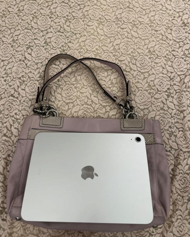 Coach Lilac Leather Tote Bag with Snake Embossed Trim