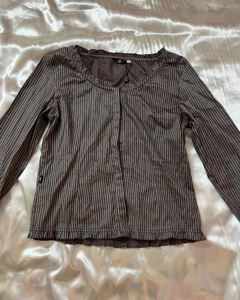 Balkess Fashion Brown Pinstripe Ruffled Cardigan / Top - Size 5