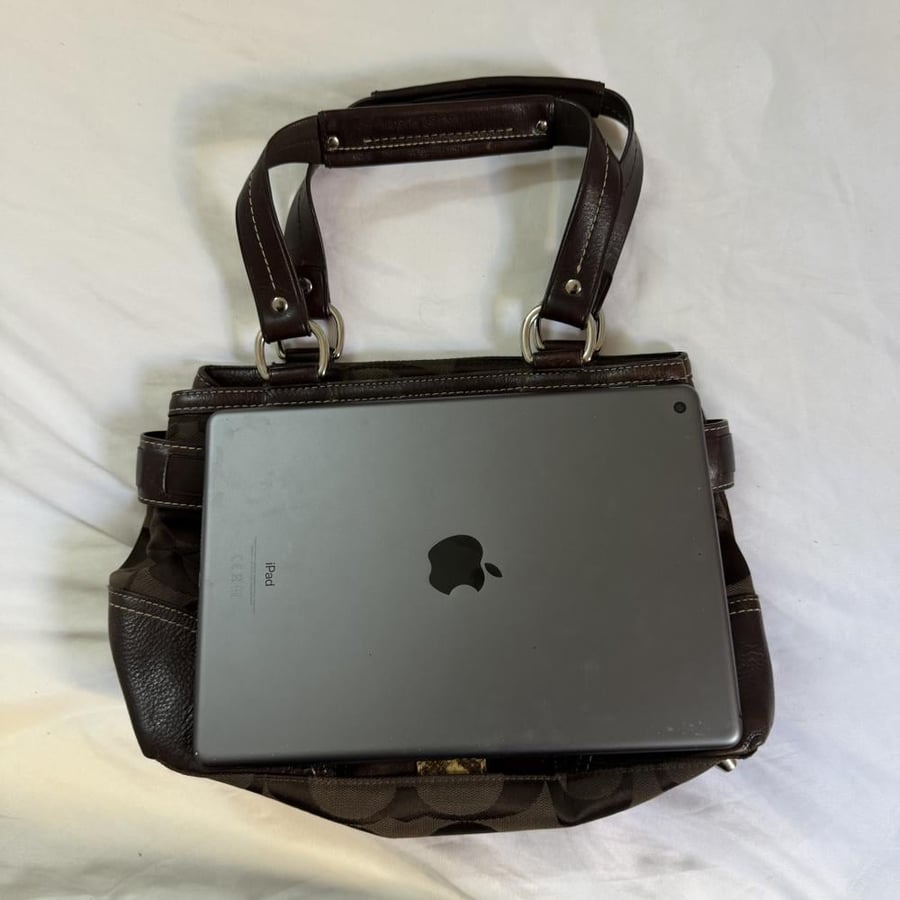 Coach Dark Brown Signature Canvas & Python Trim Shoulder Bag