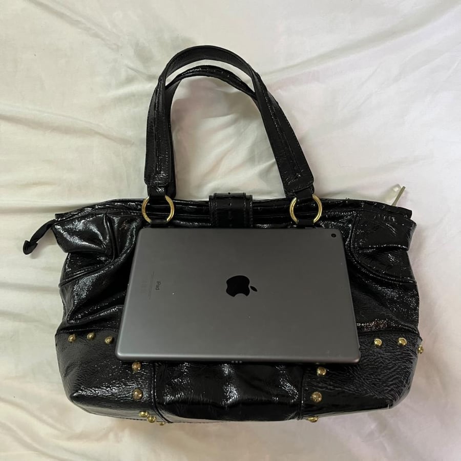 Dolce & Gabbana Black Patent Leather Studded Shoulder Bag