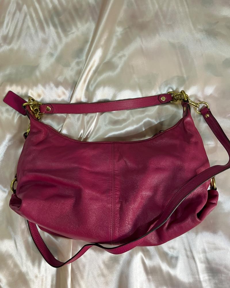 Coach Magenta Leather Pleated Shoulder Bag