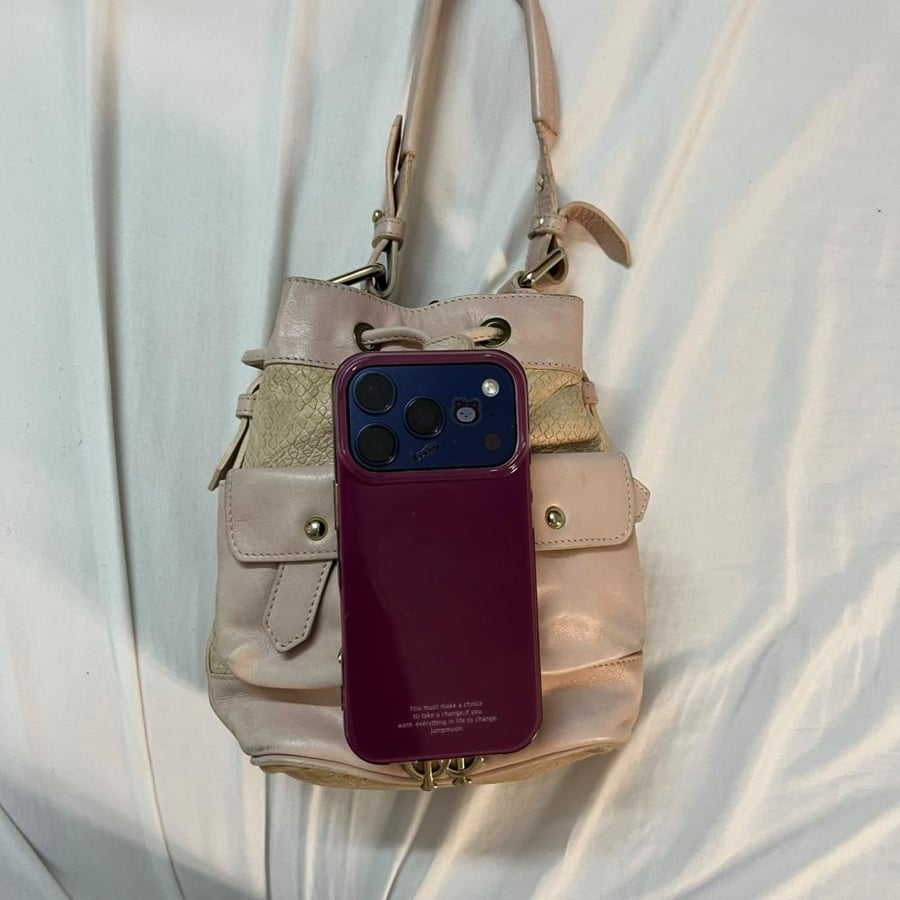 Roberto Cavalli Pink Leather Drawstring Bucket Bag