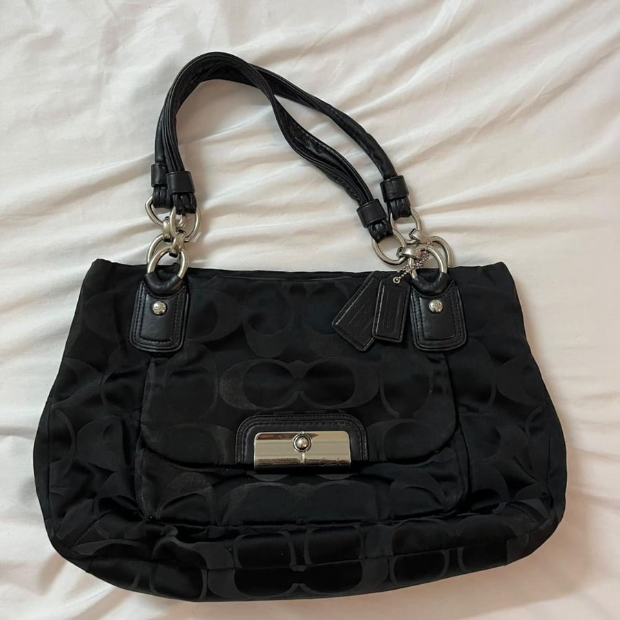 Coach Black Monogram Fabric Shoulder Bag