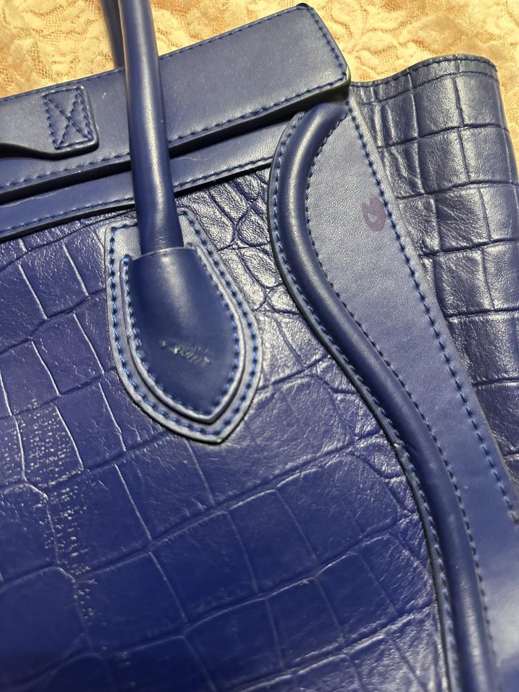 CELINE Blue Leather Mini Luggage Tote Bag