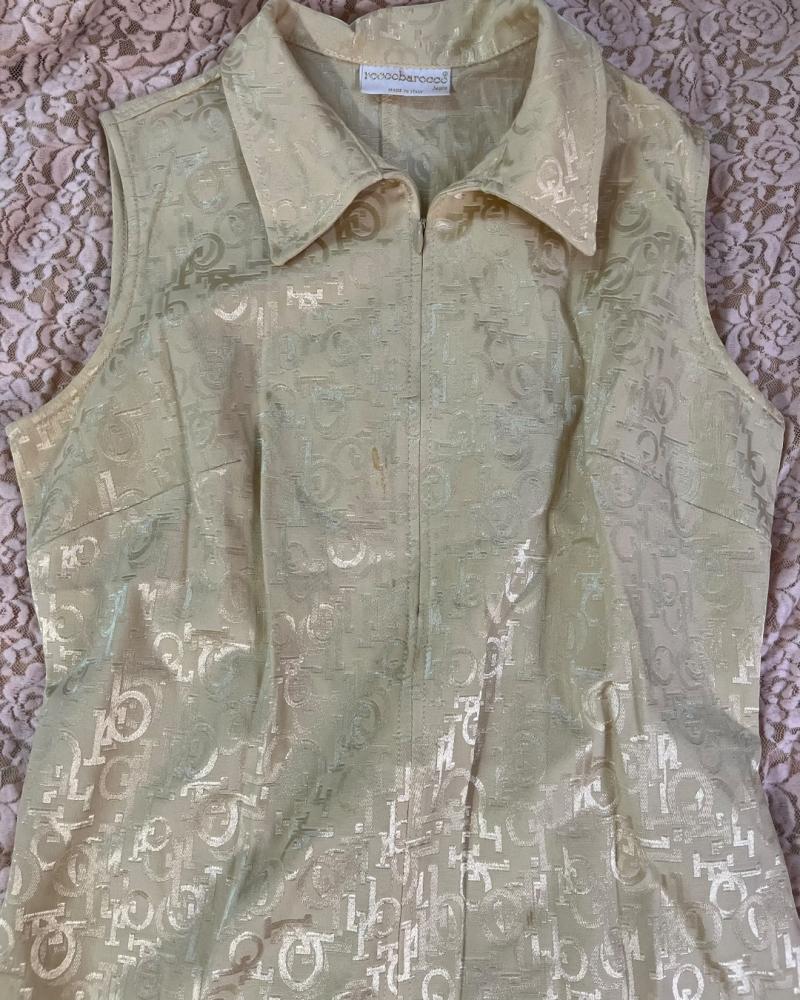 Roccobarocco Jeans Cream Monogram Sleeveless Zip-Up dress -size M