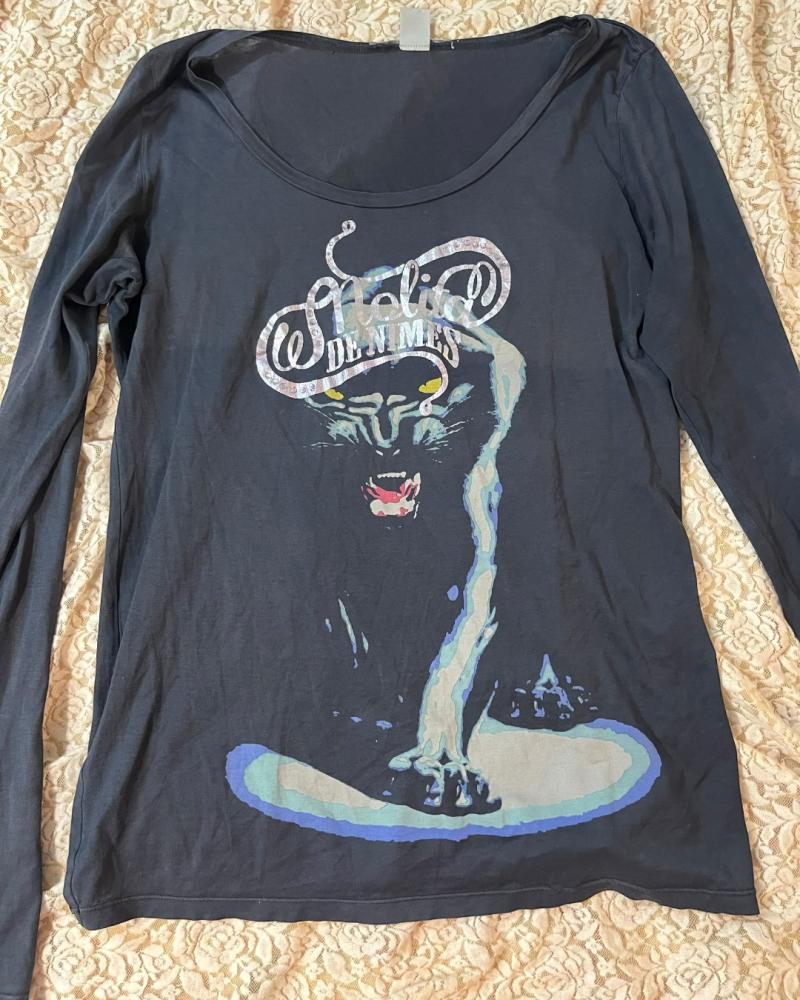 Nolita De Nimes Dark Grey Long Sleeve Graphic Panther Tee - Size XL