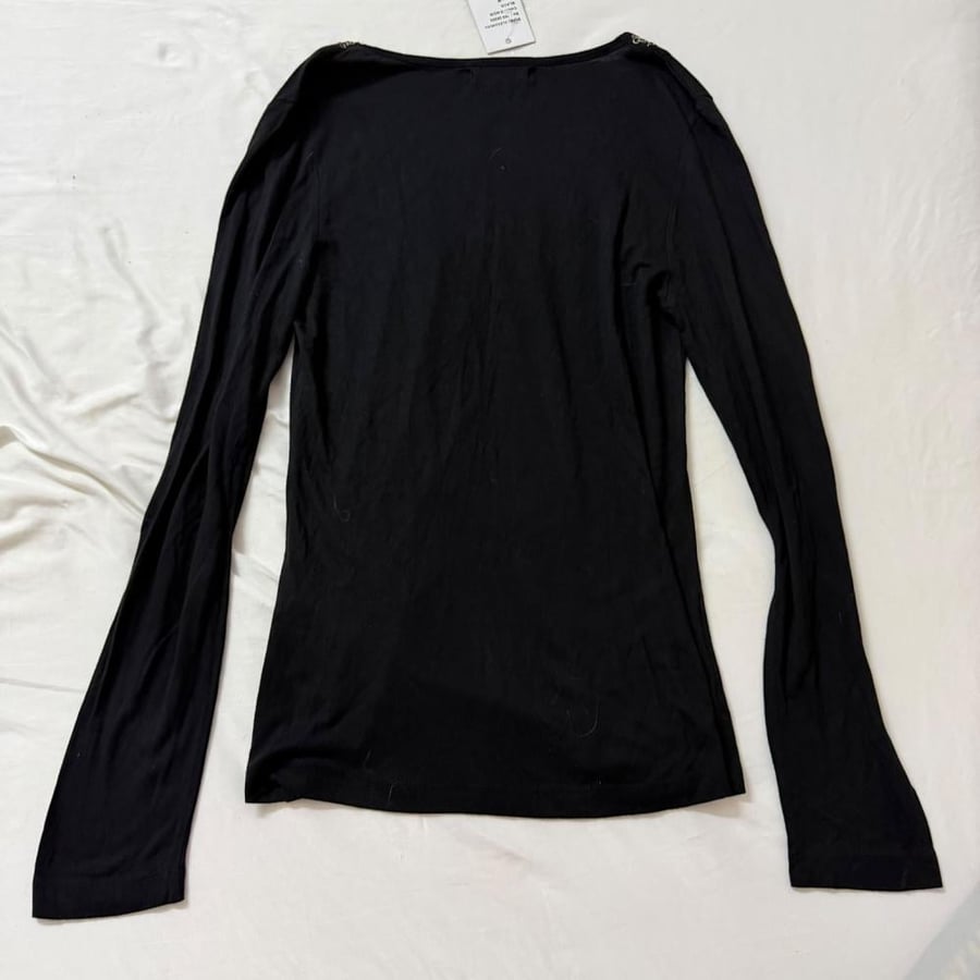 Derhy Black Long Sleeve Top with Ring-Embellished Scoop Neckline - Size M