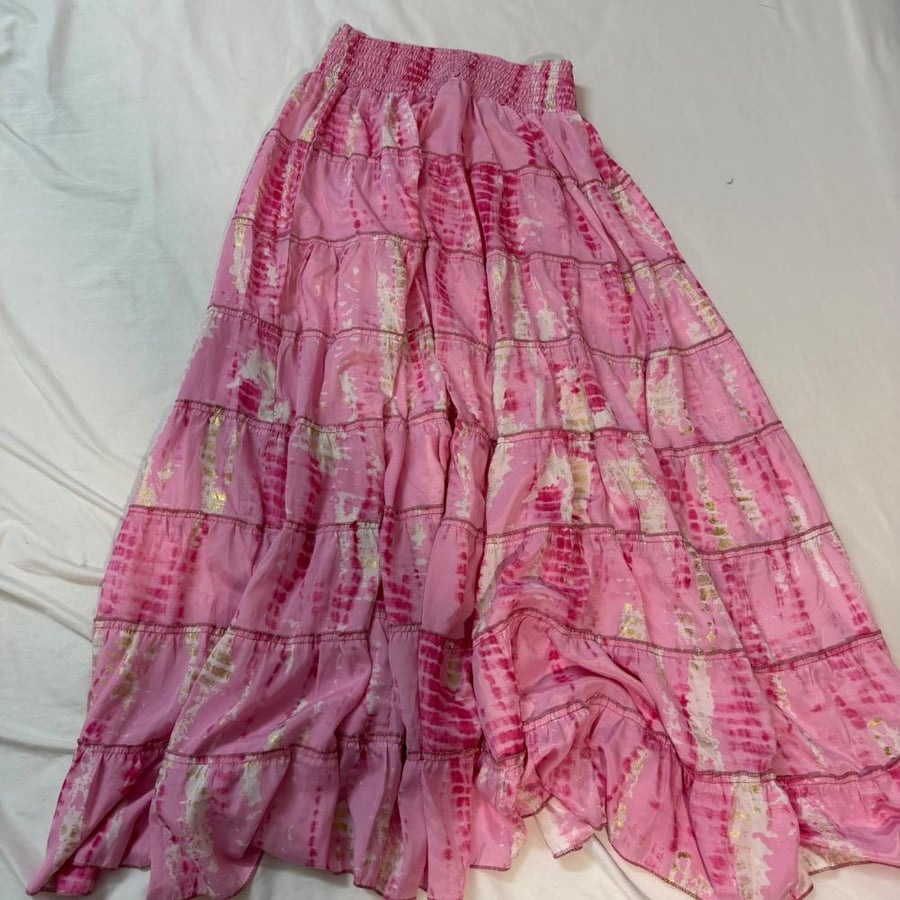 Tipsy Gipsy Pink Tie-Dye Tiered Maxi Skirt - Free Size