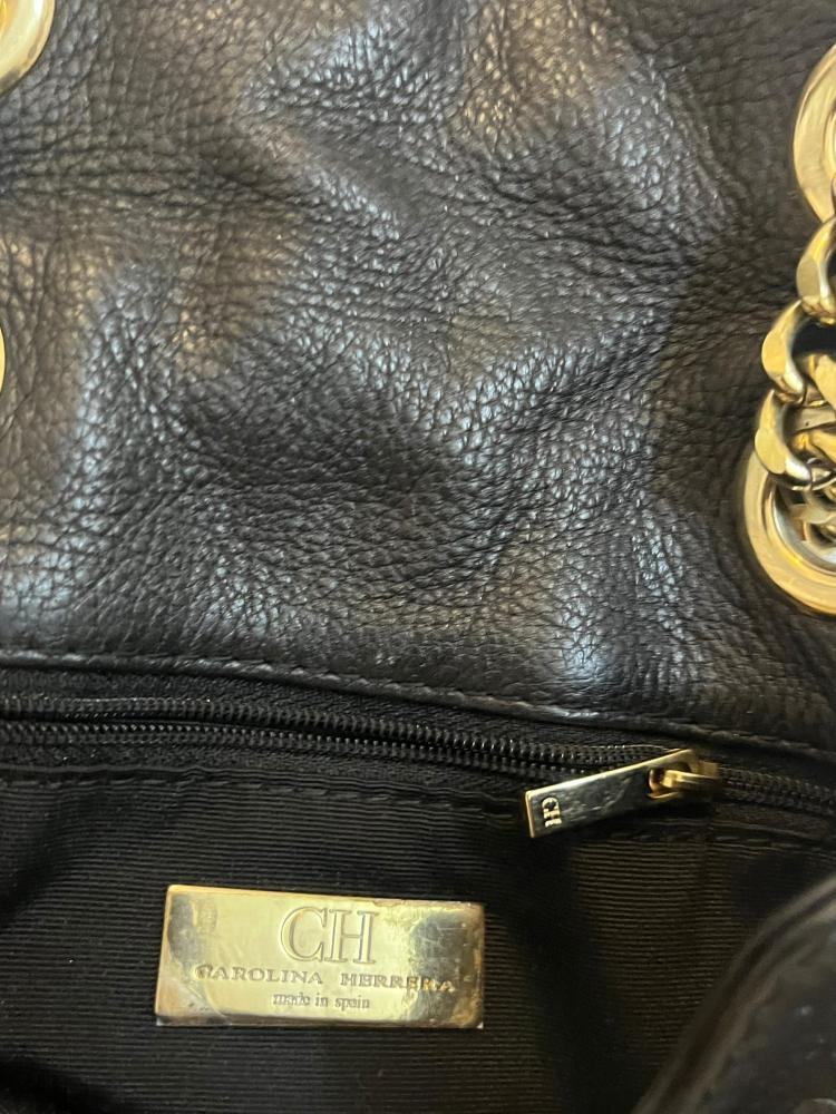 Carolina Herrera Black Monogram Leather Small Audrey Shoulder Bag