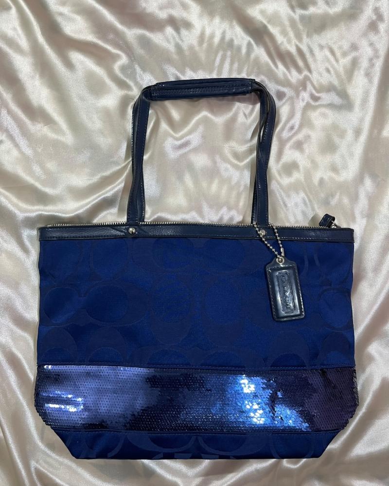Coach Navy Blue Signature Canvas & Sequin Tote Bag