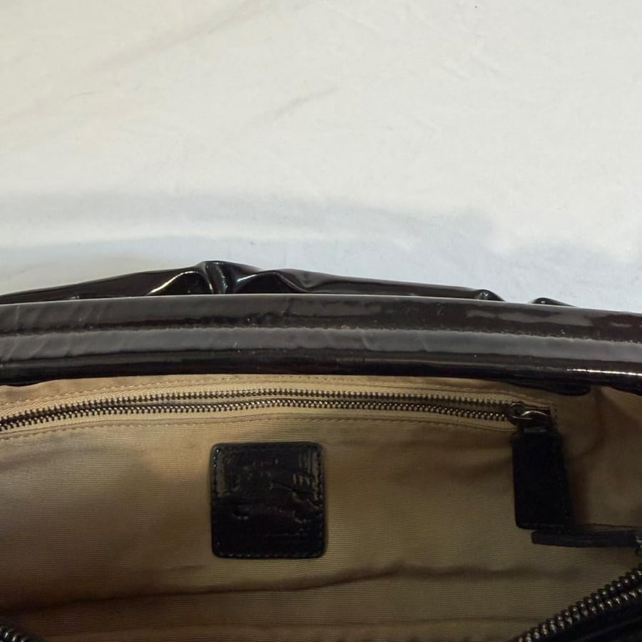 Burberry Nova Check Canvas and Black Patent Leather Shoulder Bag