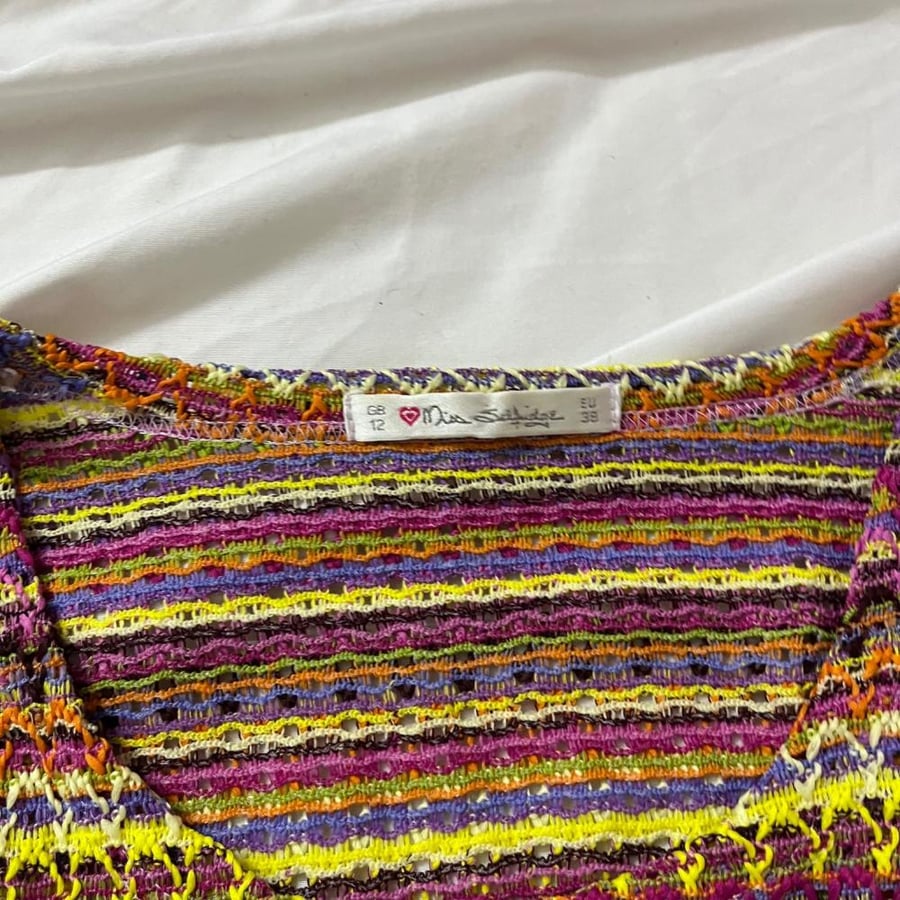 Miss Selfridge Multicolored Crochet Knit Long Sleeve Top - Size UK 12 / EU 38