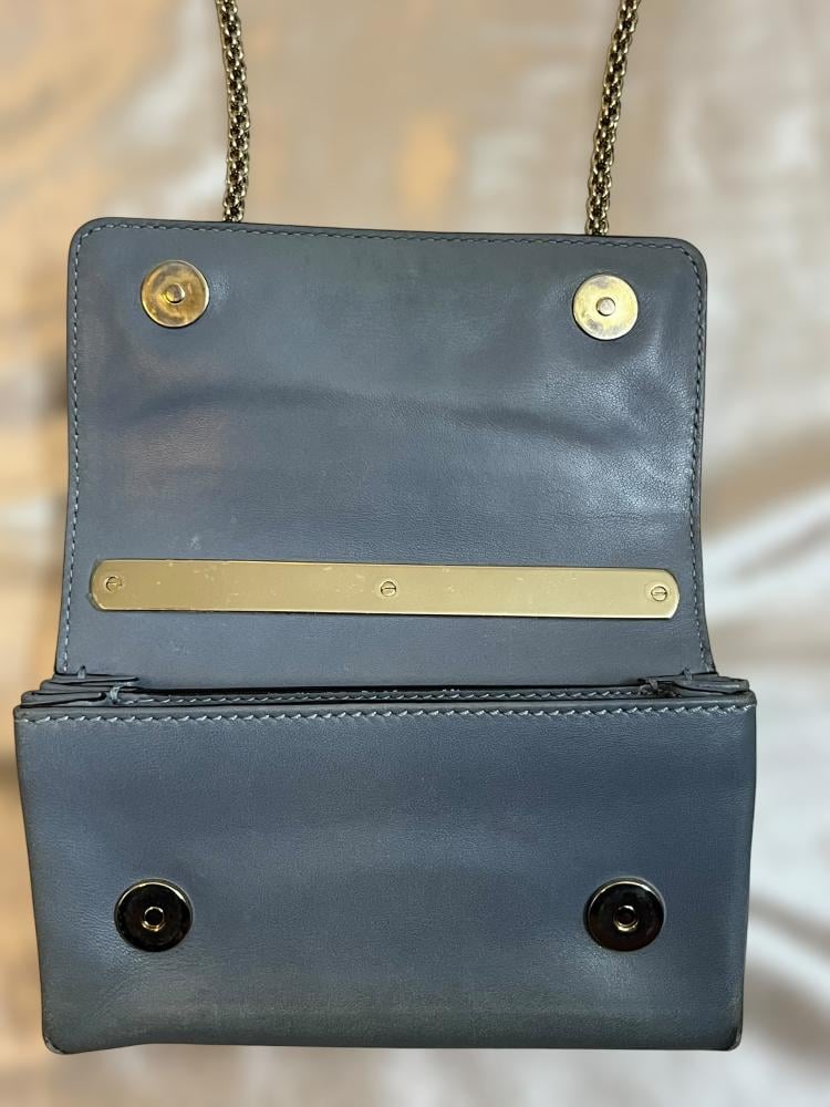 Valentino Grey Leather Chain Shoulder Bag with Gold Stud Detail