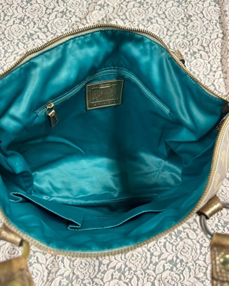 Coach Gold Signature Canvas Zip Shoulder Bag